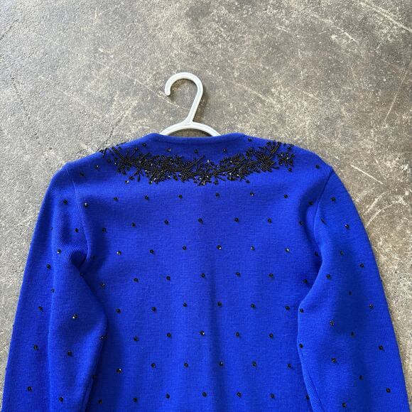 Vintage Classiques Cardigan Sweater Womens XS Blue Wool Beaded Cottage 80s - Picture 5 of 8